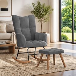 Grey Velvet Rocking Chair with Stool: Specifications