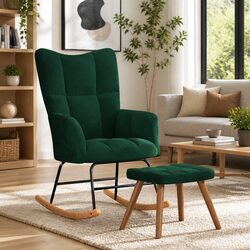 Green Velvet Rocking Chair and Stool Set - Specs Inside