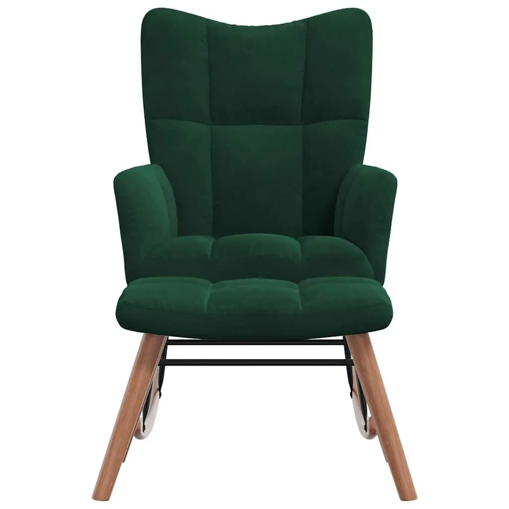 Rocking Chair with Stool Dark Green Velvet Armchair Lounge Relaxing Seat
