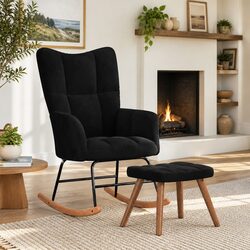Specifications of Black Velvet Rocking Chair with Stool