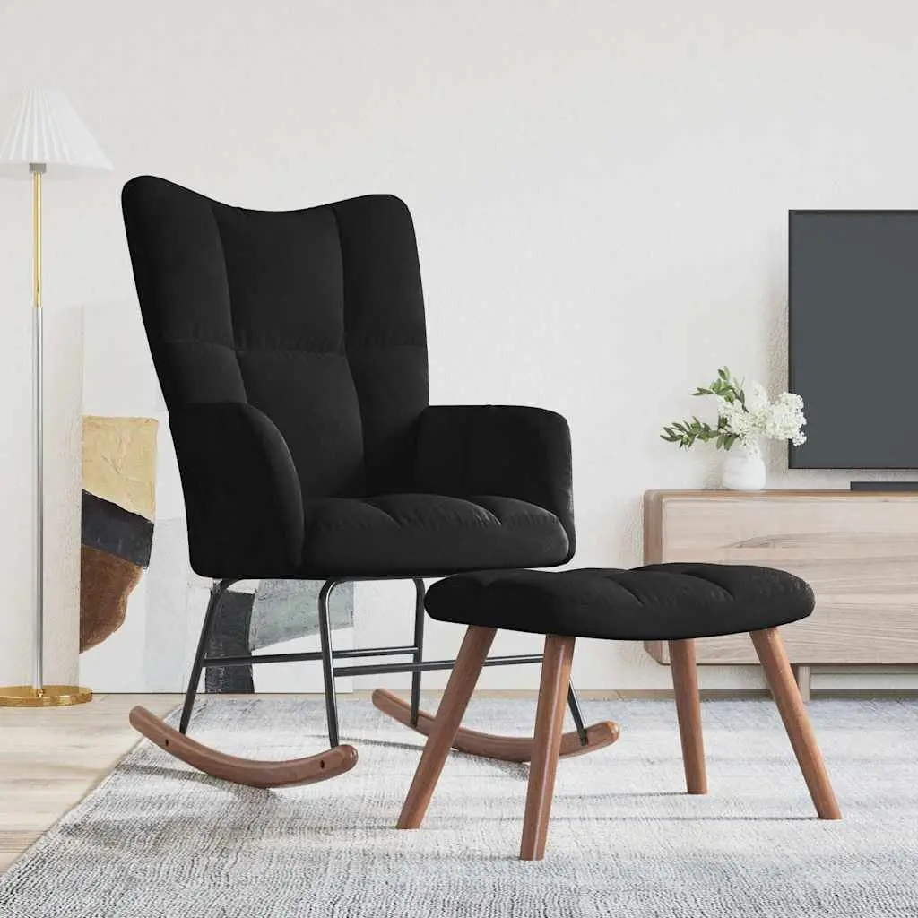 Rocking Chair with Stool Living Room Black Velvet