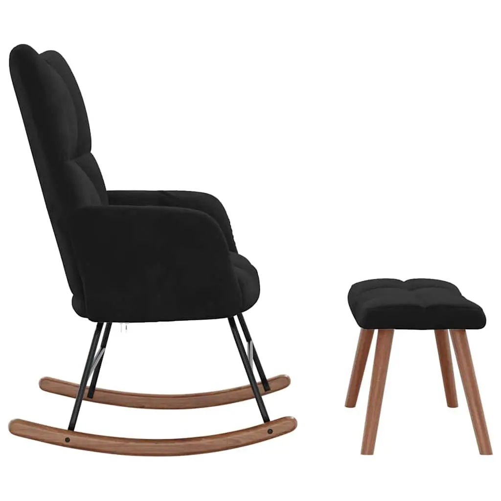 Rocking Chair with Stool Living Room Black Velvet