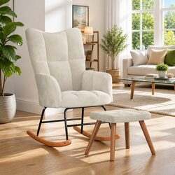Rocking Chair and Footstool Set – Cream Velvet