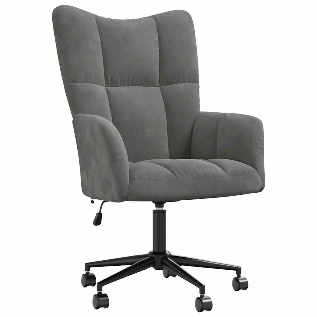 Relaxing Chair for Office Living Room Grey Velvet Swivel Adjustable Height