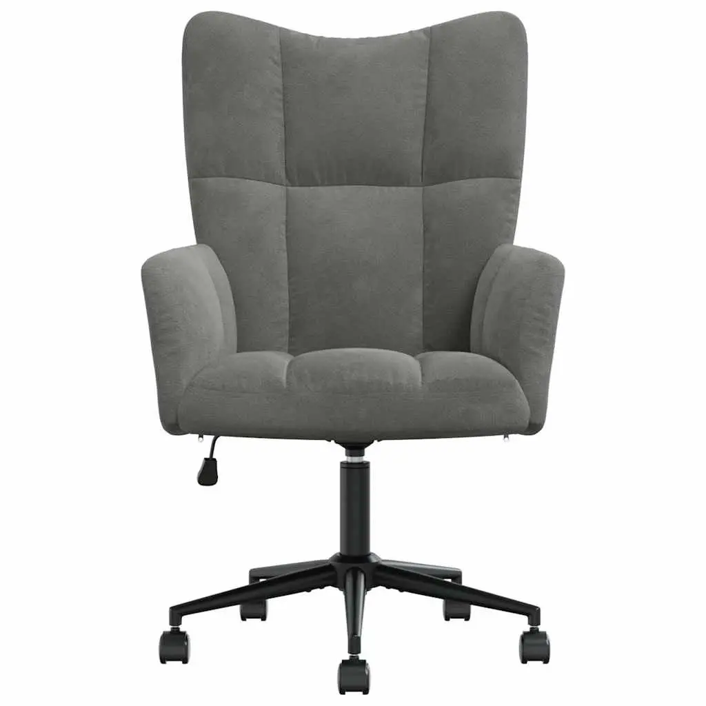 Relaxing Chair for Office Living Room Grey Velvet Swivel Adjustable Height