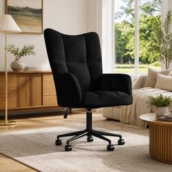 Black Velvet Swivel Office Armchair with Adjustable Height