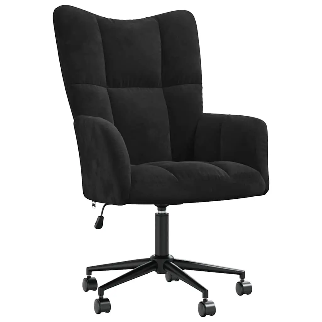Relaxing Chair for Living Room or Office Black Velvet Padded Foam Adjustable Height Swivel