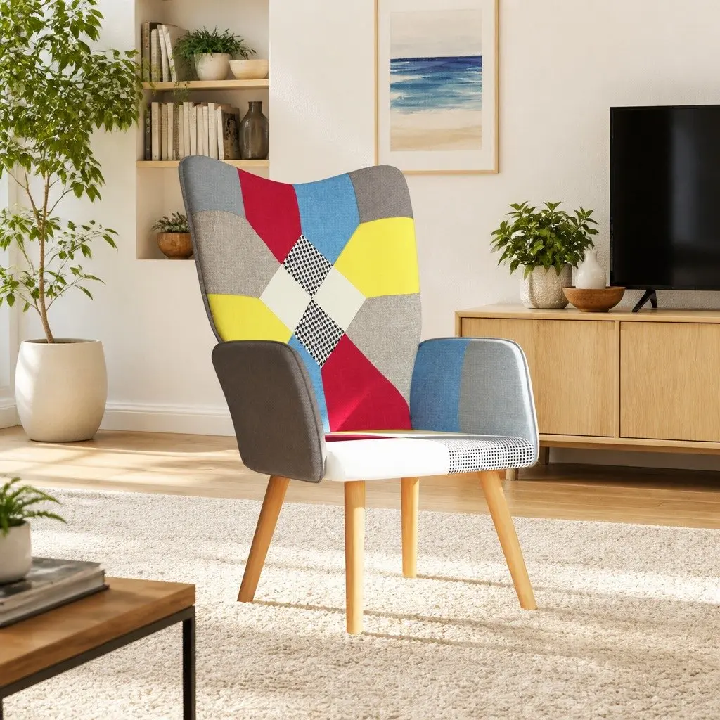 Armchair for Lounge Multicolour Patchwork Fabric Padded Foam