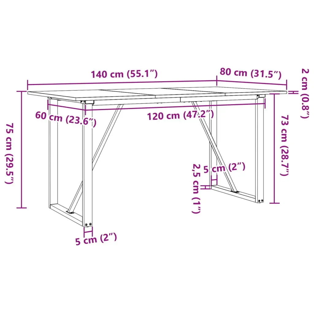 Dining Table O-Frame 140x80x75 cm Solid Wood Pine Steel Kitchen Brown