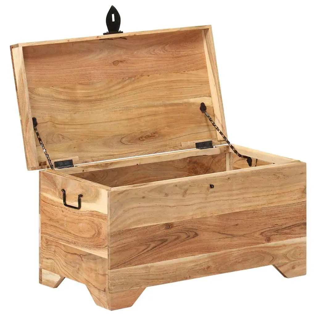 Storage Chest Solid Acacia Wood Brown Wooden Box Latch Handles Side Table Bench