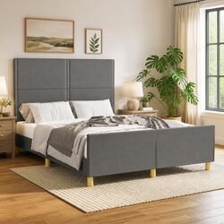 Double Bed Frame 137x187 cm with Grey Fabric Headboard
