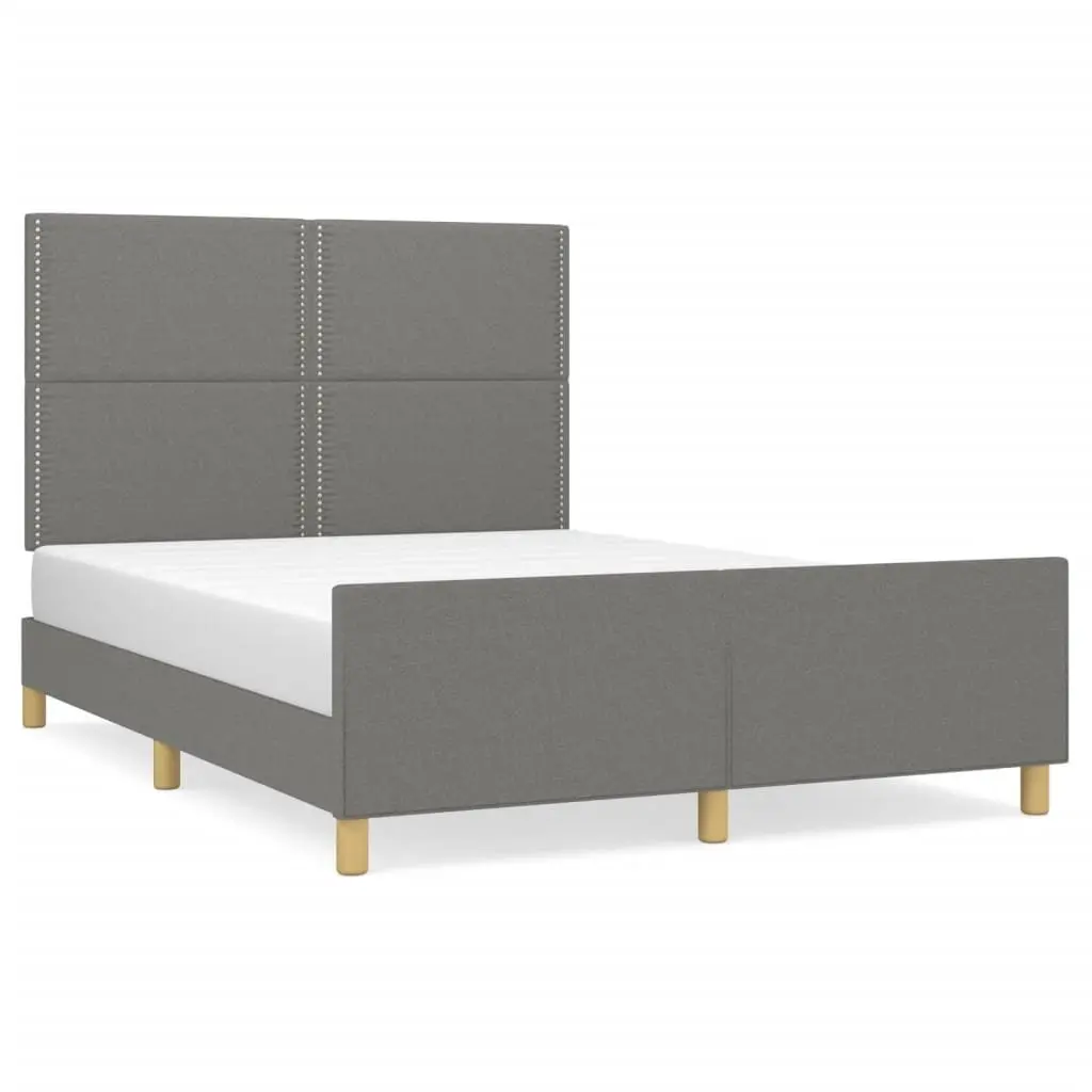 Double Bed Frame 137x187 cm with Grey Fabric Headboard