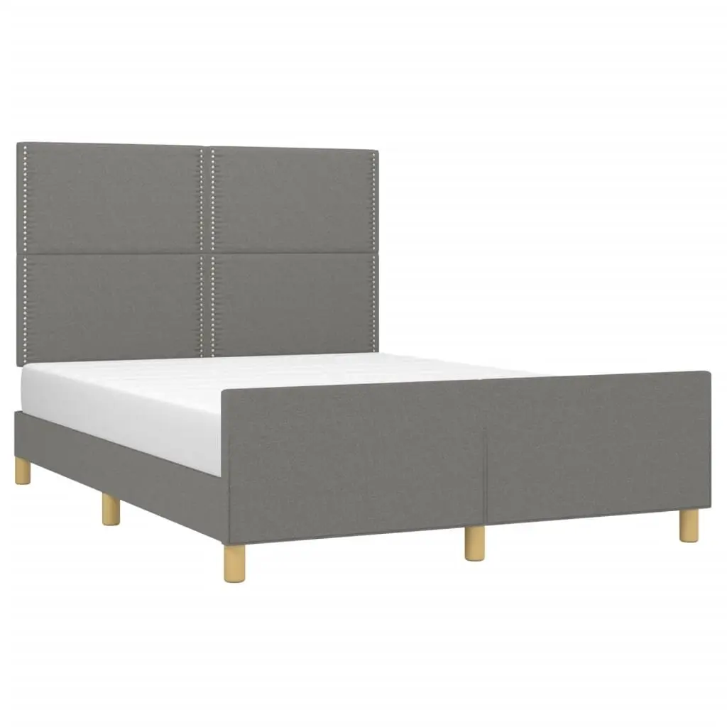 Double Bed Frame 137x187 cm with Grey Fabric Headboard