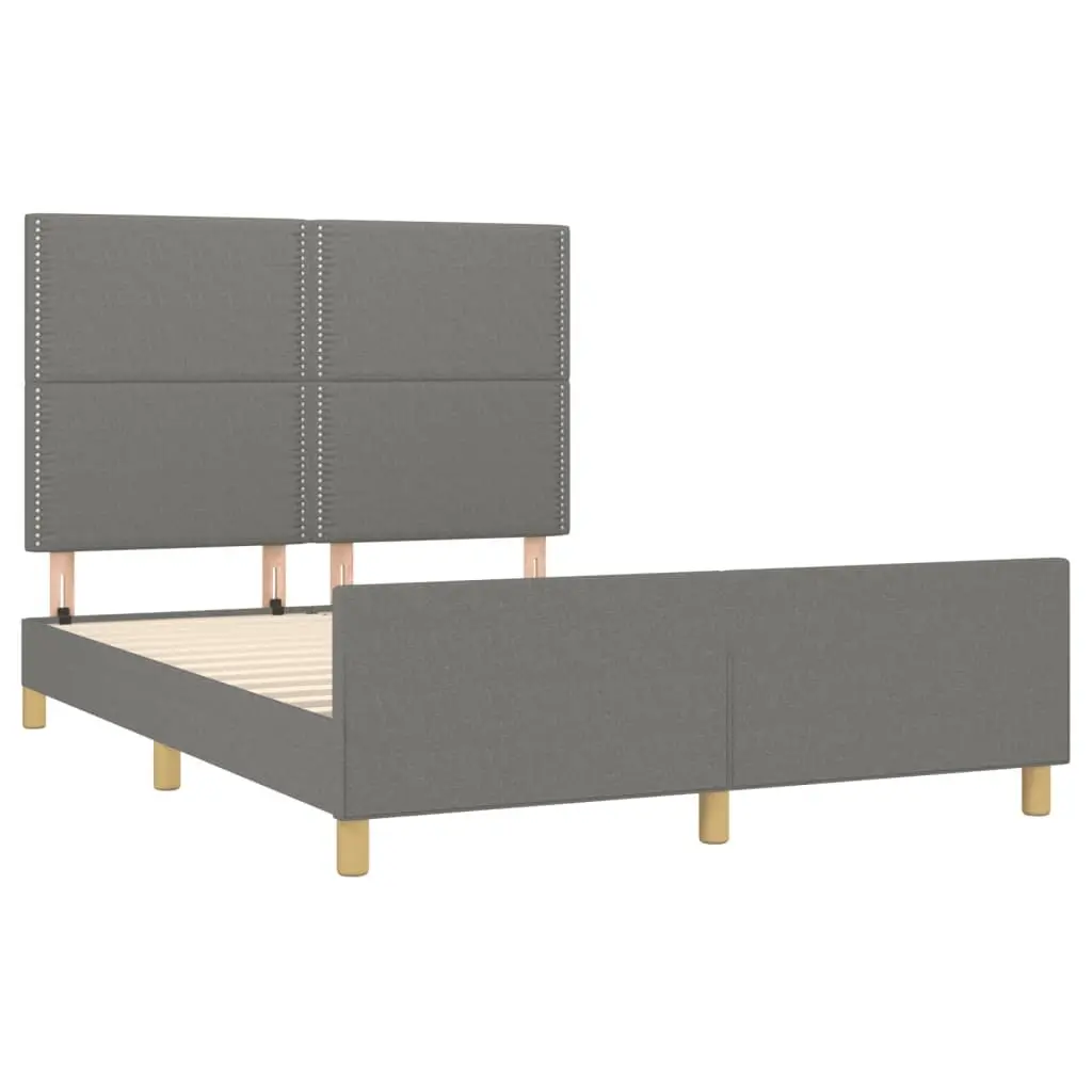 Double Bed Frame 137x187 cm with Grey Fabric Headboard