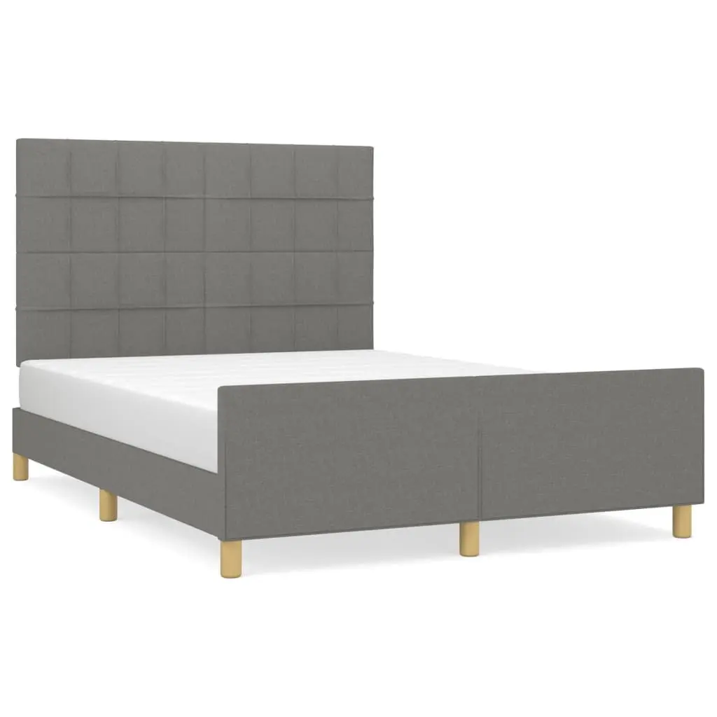Double Bed Frame Grey Fabric Headboard 137x187cm Bedroom Furniture