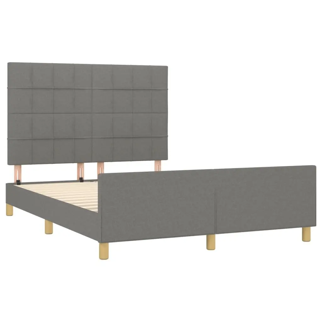 Double Bed Frame Grey Fabric Headboard 137x187cm Bedroom Furniture