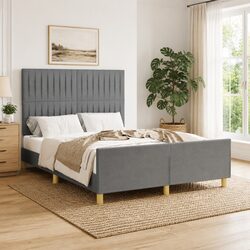 Double Bed Frame Specifications: Grey Fabric, 137x187cm