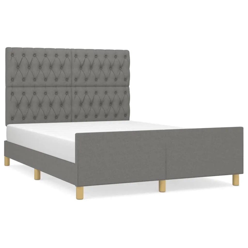 Double Bed Frame Grey Fabric Headboard 137x187cm Bedroom Furniture Adjustable