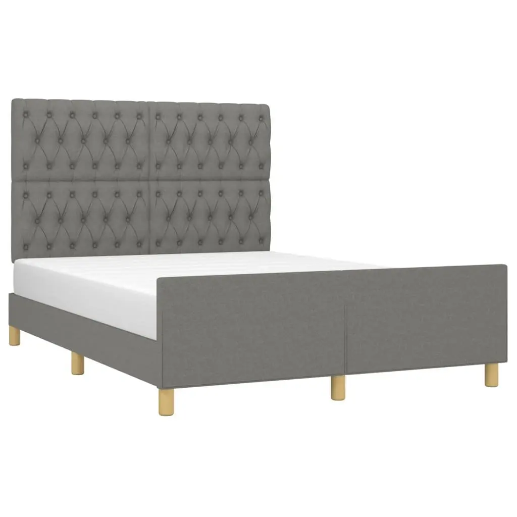 Double Bed Frame Grey Fabric Headboard 137x187cm Bedroom Furniture Adjustable