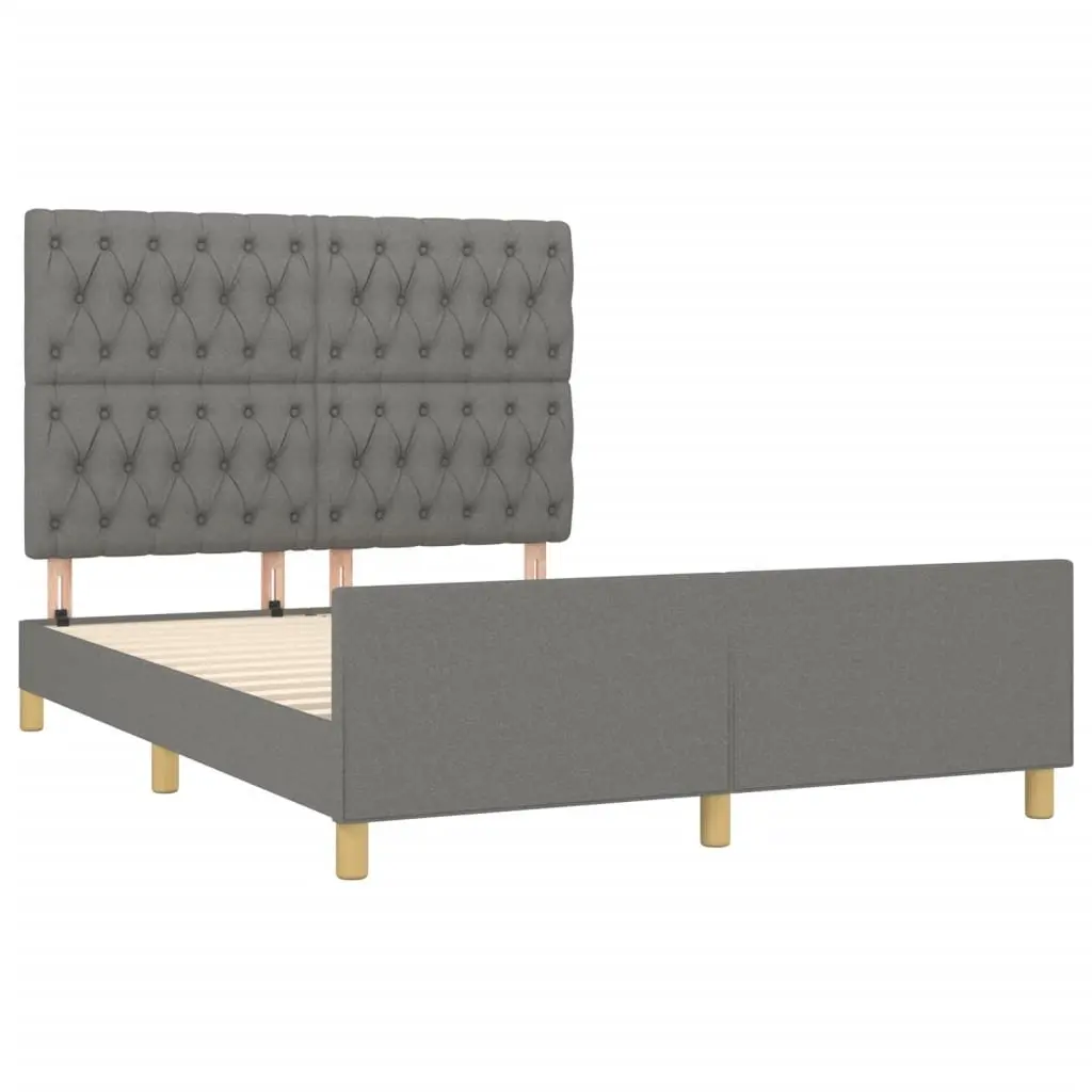 Double Bed Frame Grey Fabric Headboard 137x187cm Bedroom Furniture Adjustable