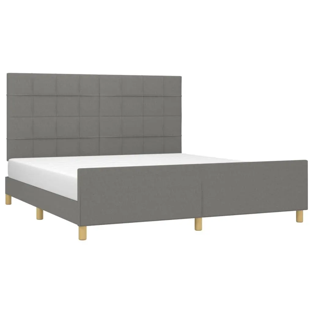 Queen Bed Frame with Headboard Grey Fabric 152x203 cm Adjustable Height Bedroom