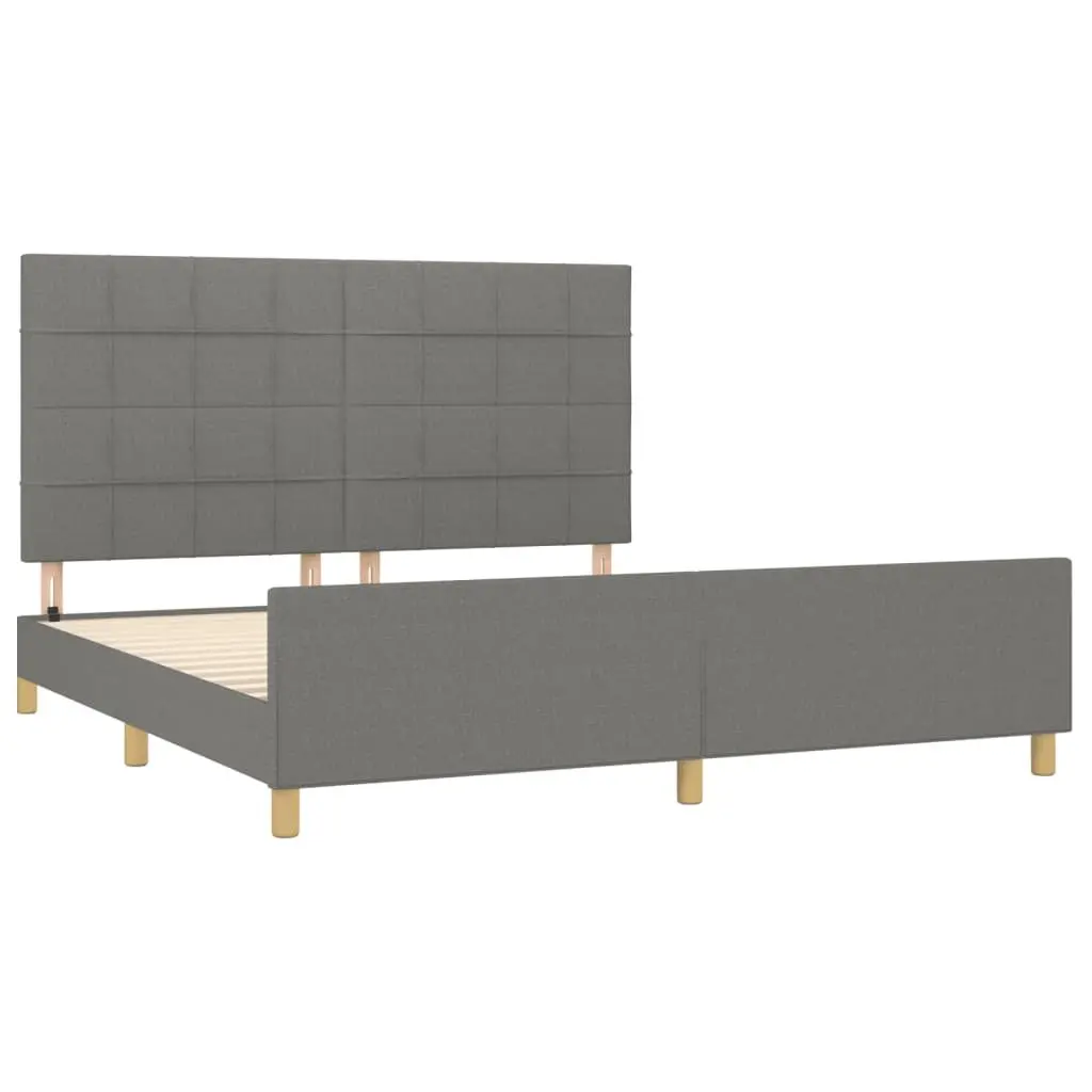 Queen Bed Frame with Headboard Grey Fabric 152x203 cm Adjustable Height Bedroom