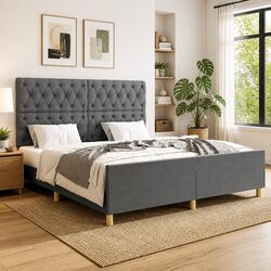 Queen Size Bed Frame 152x203cm with Grey Fabric Headboard