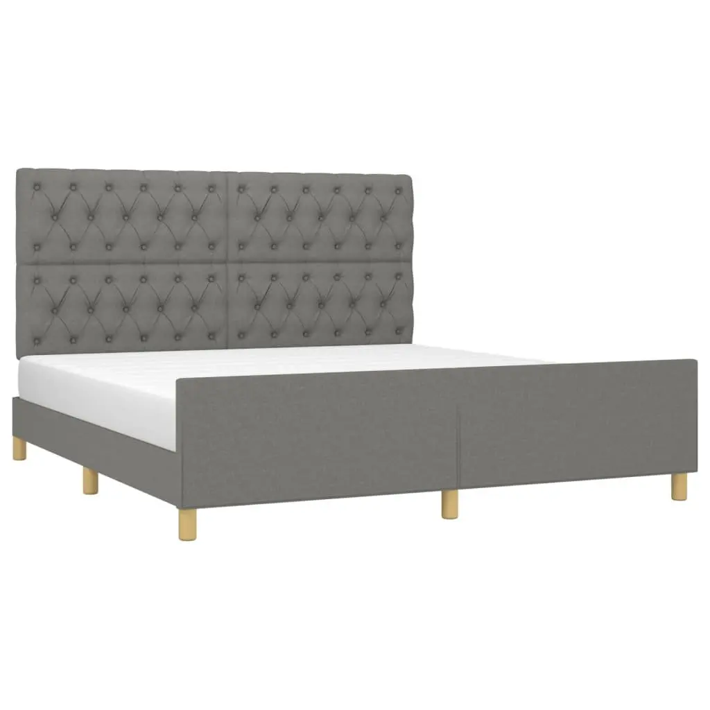 Queen Size Bed Frame 152x203cm with Grey Fabric Headboard