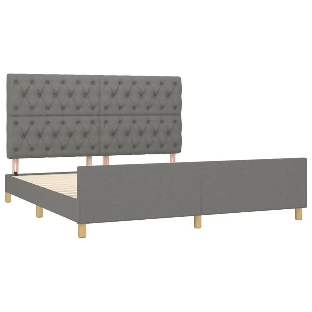 Queen Size Bed Frame 152x203cm with Grey Fabric Headboard