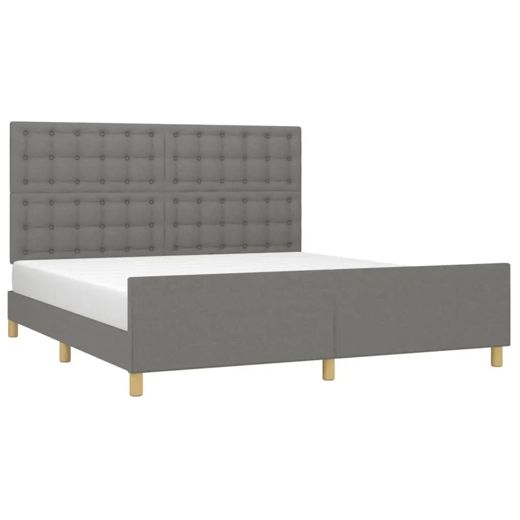 Queen Bed Frame Grey Fabric Headboard Bedroom Furniture 152x203cm