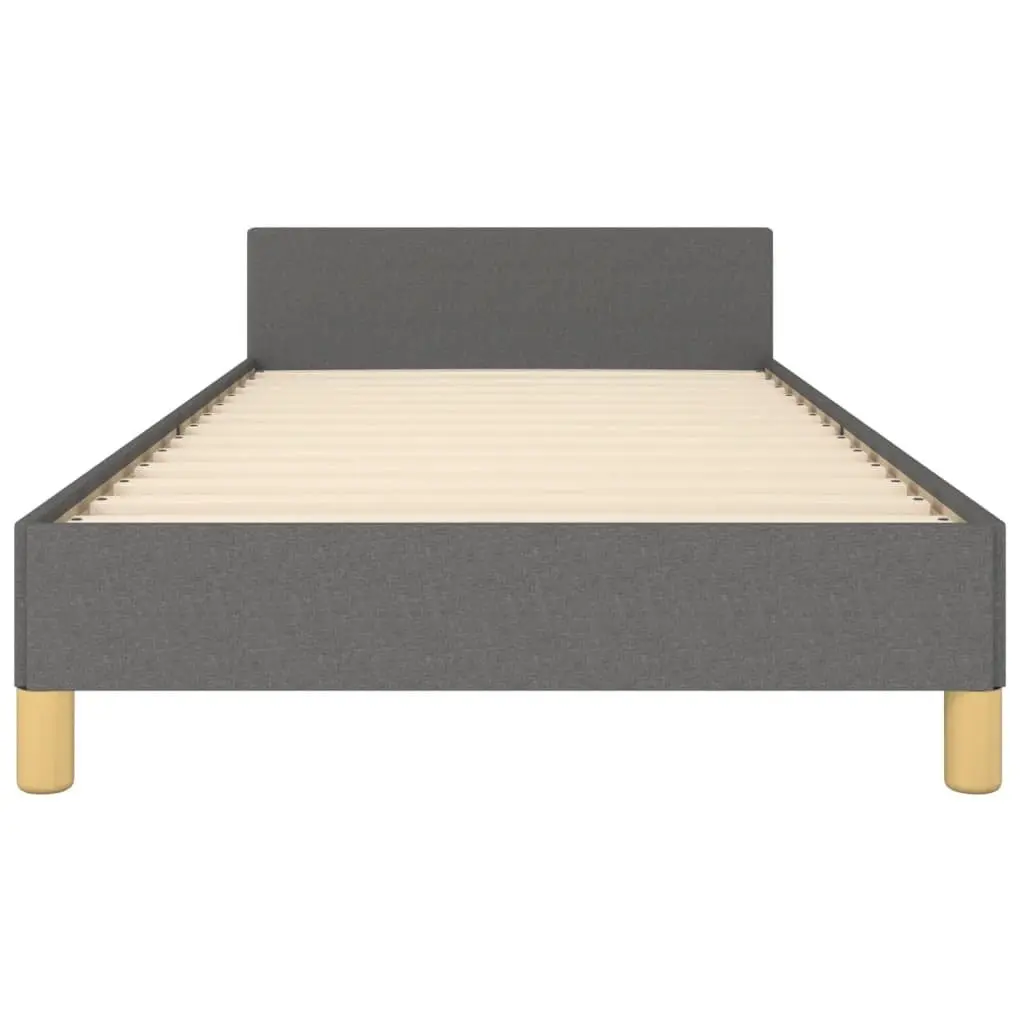 King Single Bed Frame Grey Fabric Headboard Adjustable Height Plywood Slats