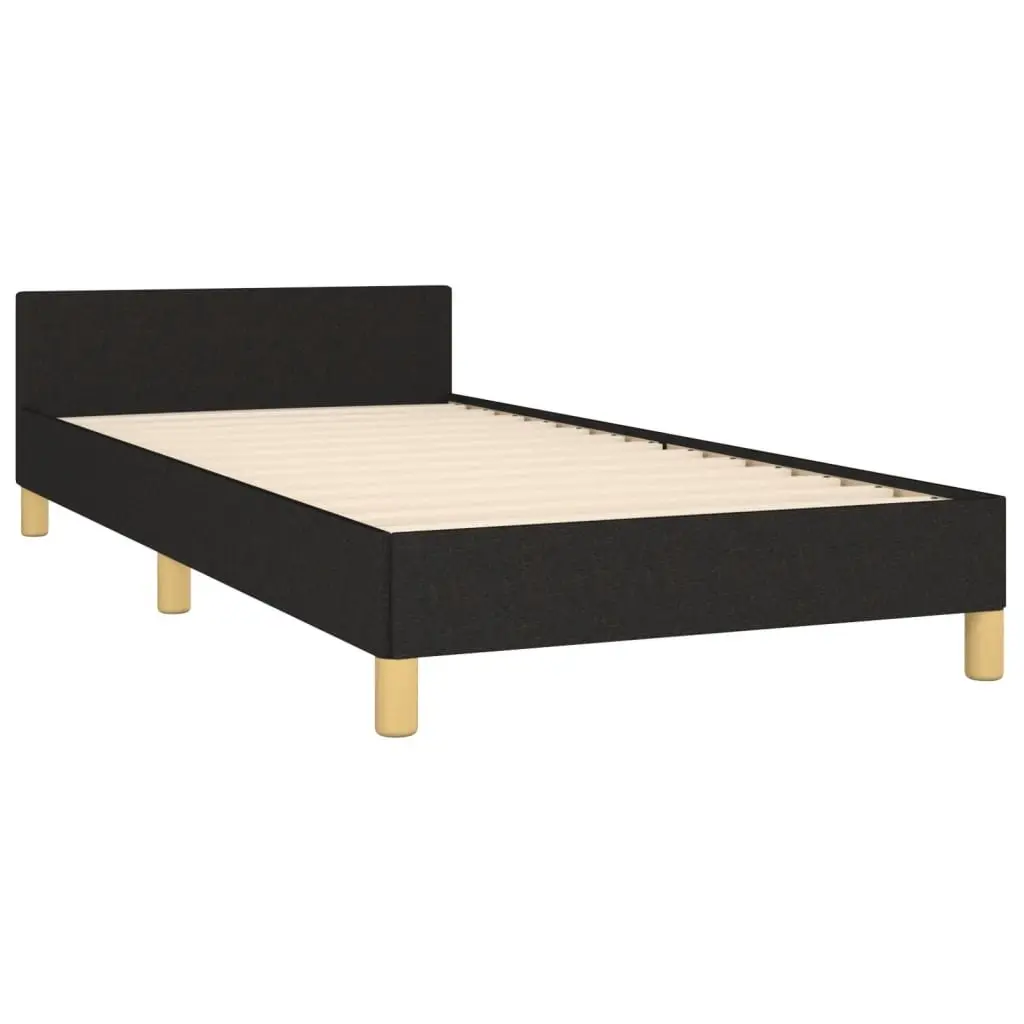 King Single Bed Frame Black 107x203cm Fabric Headboard Adjustable Height Support