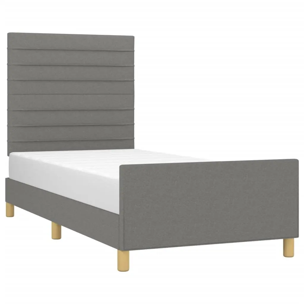 Grey Fabric King Single Bed Frame Adjustable Headboard Plywood Slats