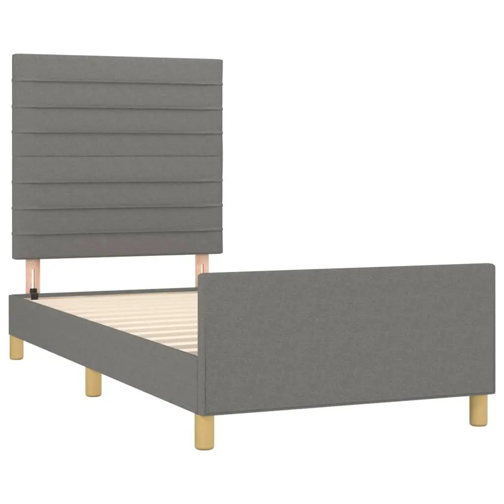 Grey Fabric King Single Bed Frame Adjustable Headboard Plywood Slats