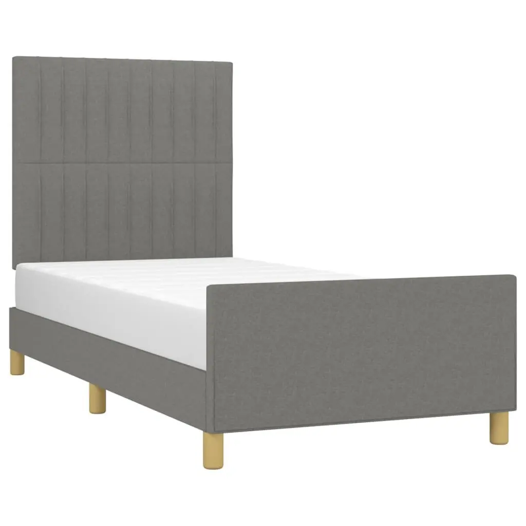 Bed Frame King Single Size Grey Fabric Headboard Adjustable 107x203 cm Bedroom