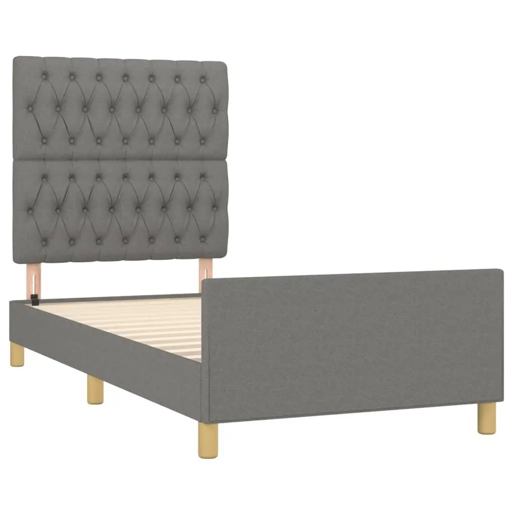 King Single Bed Frame for Bedroom Grey Fabric 107x203 cm Upholstered Platform