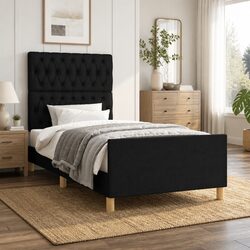 King Single Bed Frame 107x203cm with Black Fabric Headboard