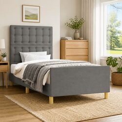 King Single Bed Frame Grey Fabric 107x203 cm