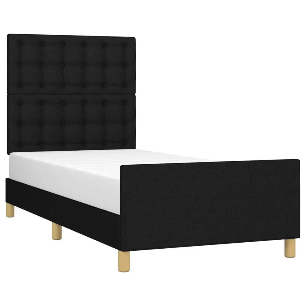 Bed Frame King Single Size 107x203 cm Black Fabric Headboard Bedroom Furniture