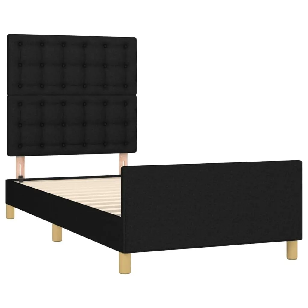 Bed Frame King Single Size 107x203 cm Black Fabric Headboard Bedroom Furniture