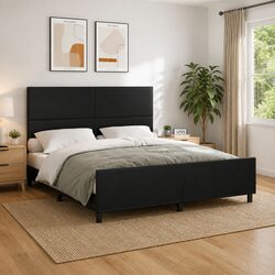 Queen Bed Frame Specifications: Black Faux Leather Headboard