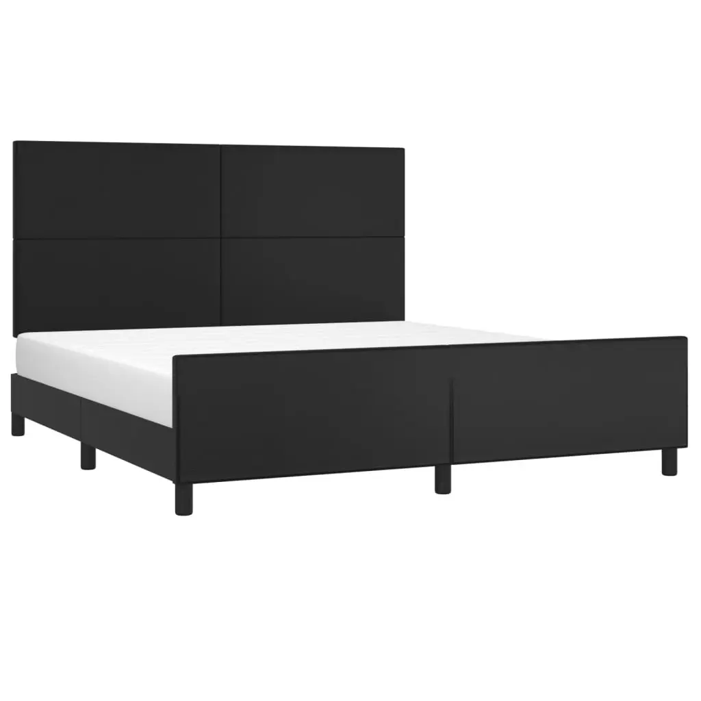 Queen Bed Frame Black Faux Leather Headboard Adjustable Height Bedroom Furniture