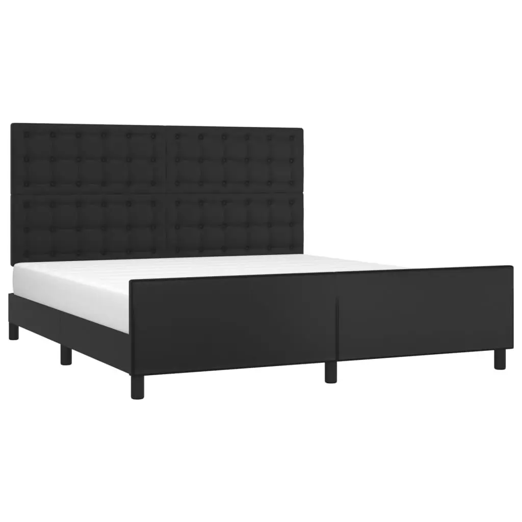 Black Faux Leather Queen Bed Frame with Adjustable Headboard