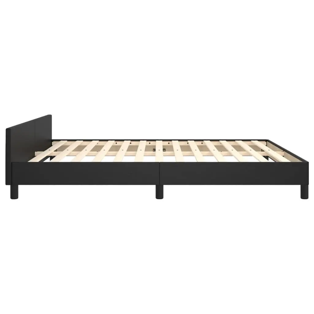 Black Faux Leather Queen Bed Frame with Adjustable Headboard