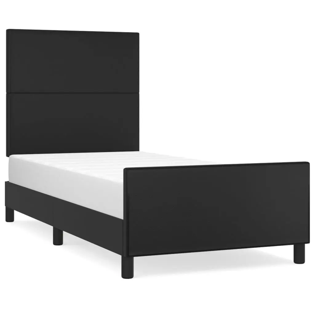 King Single Bed Frame with Headboard 107x203cm Black Velvet Faux Leather No
