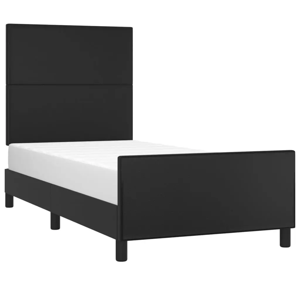 King Single Bed Frame with Headboard 107x203cm Black Velvet Faux Leather No