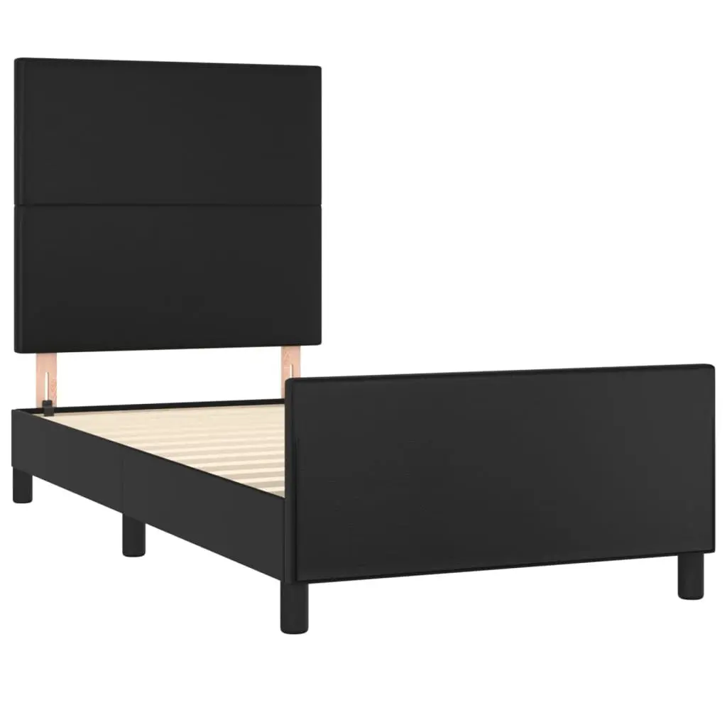 King Single Bed Frame with Headboard 107x203cm Black Velvet Faux Leather No