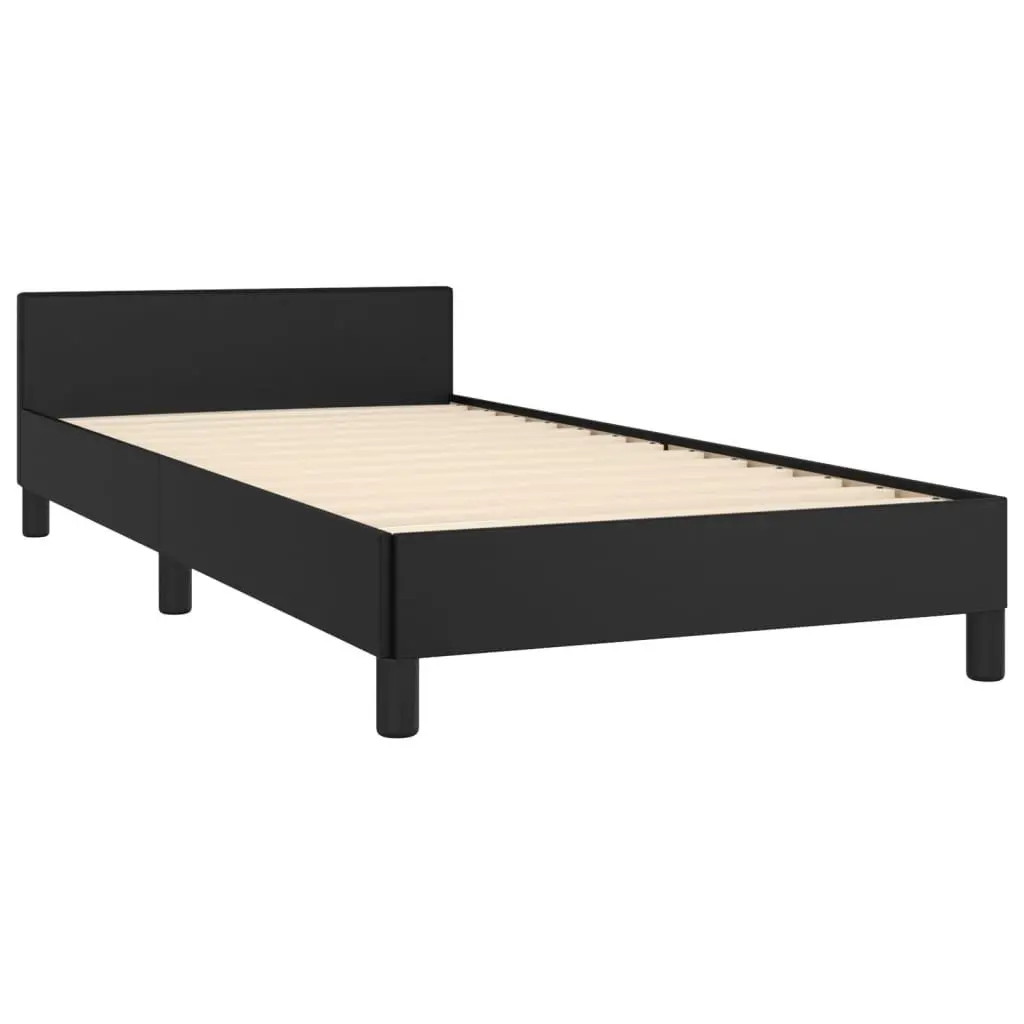 King Single Bed Frame with Headboard 107x203cm Black Velvet Faux Leather No
