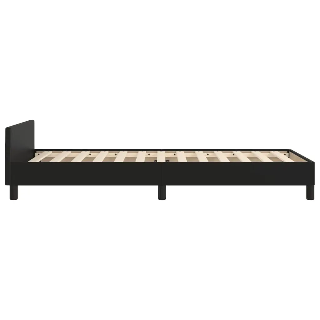 King Single Bed Frame with Headboard 107x203cm Black Velvet Faux Leather No