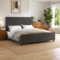 Queen Bed Frame: 152 x 203 cm with Adjustable Velvet Headboard